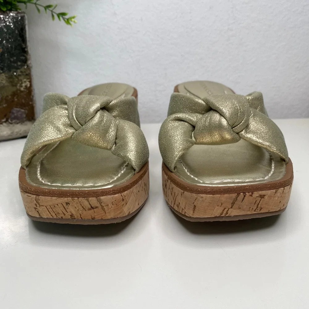 Bernardo Jolie Metalic Champaign Knot Platform Cork Heels Women's Size 7.5M‎